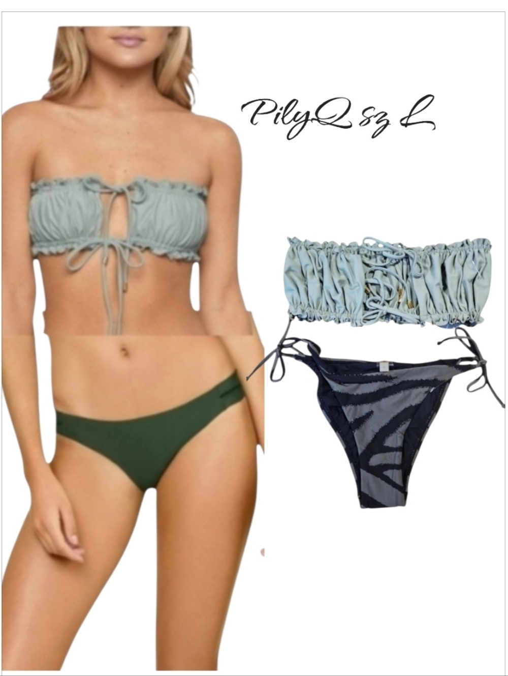 PQ Swim PilyQ Remi Ruched Bandeau Top & Side Tie Bikini Set L